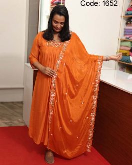 Embroidered Chinon Aline Churidar Full Suit Set - Code 1652