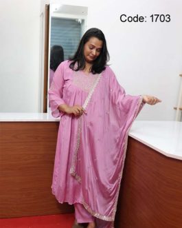 Embroidered Chinon Lavender Aline Churidar Full Suit Set – Code: 1703
