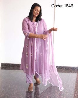 Embroidered Mul Chanderi Lavender Aline Churidar – Code: 1646
