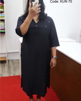 Embroidered N Style Material Black Top with Slit on Both Sides- Code KUN70