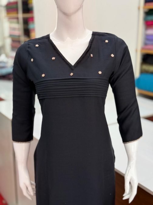Embroidered N Style Material Black Top with Slit on Both Sides- Code KUN70 - Image 2