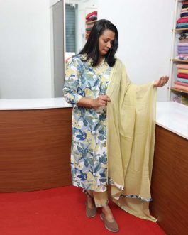 Women's Cotton Floral Printed Churidar Full Suit Set: 1658