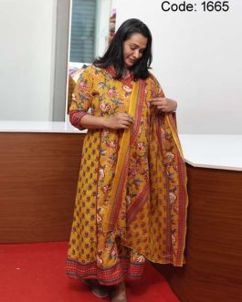 Women's Cotton Floral Printed Full Suit Churidar Set - 1665