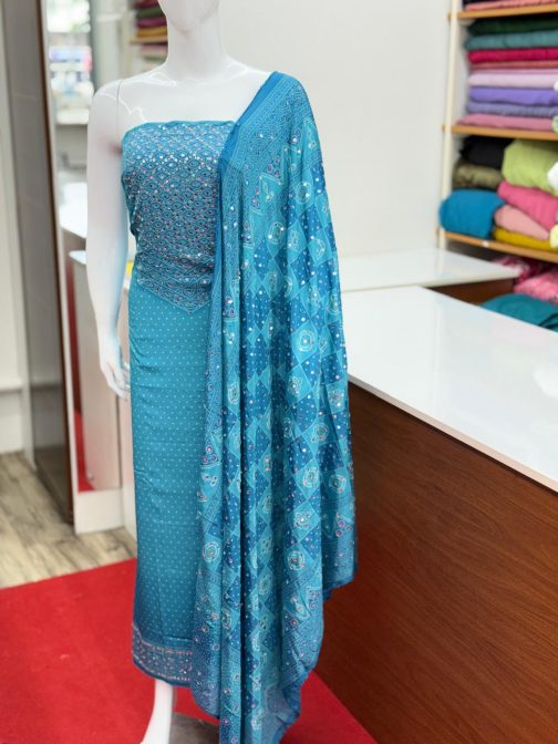 Women's Churidar Material Crape with Mirror work and Lining Code 1722