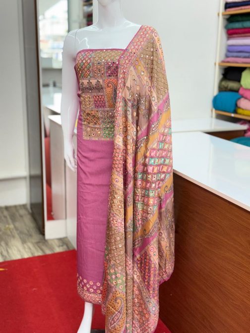 Women's Churidar Material Crape with Mirror work and Lining Code 1723