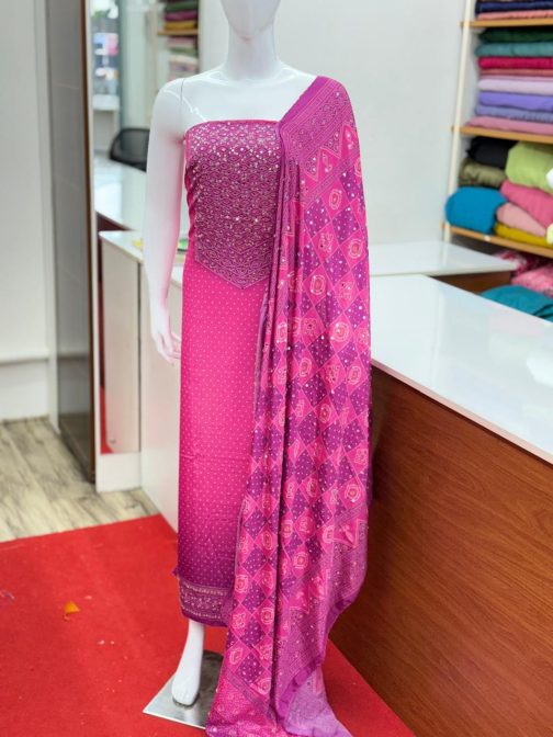 Women's Churidar Material Crape with Mirror work and Lining Code 1732