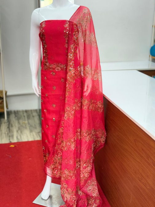 Women's Churidar Material Soft Organza with Mirror work and Lining Code 1734