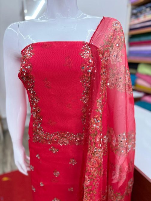 Women's Churidar Material Soft Organza with Mirror work and Lining Code 1734 - Image 2