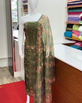 Women's Churidar Material Soft Organza with Mirror work and Lining Code 1735