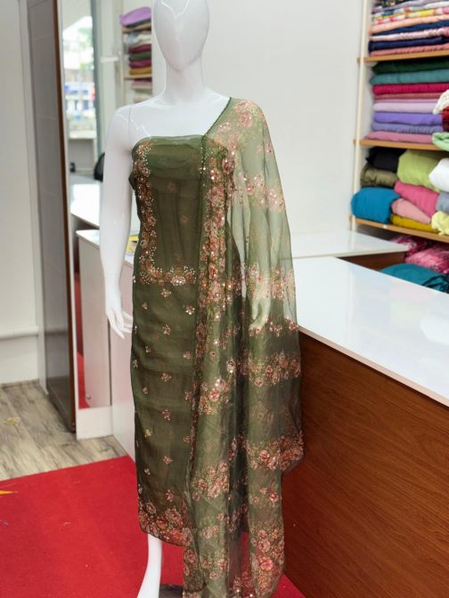 Women's Churidar Material Soft Organza with Mirror work and Lining Code 1735