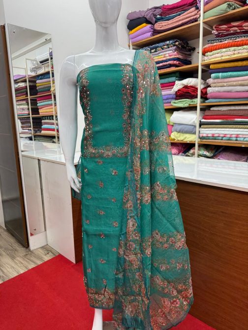 Women's Churidar Material Soft Organza with Mirror work and Lining Code 1736