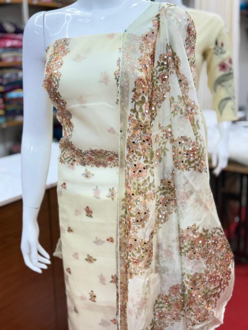 Women's Churidar Material Soft Organza with Mirror work and Lining Code 1786