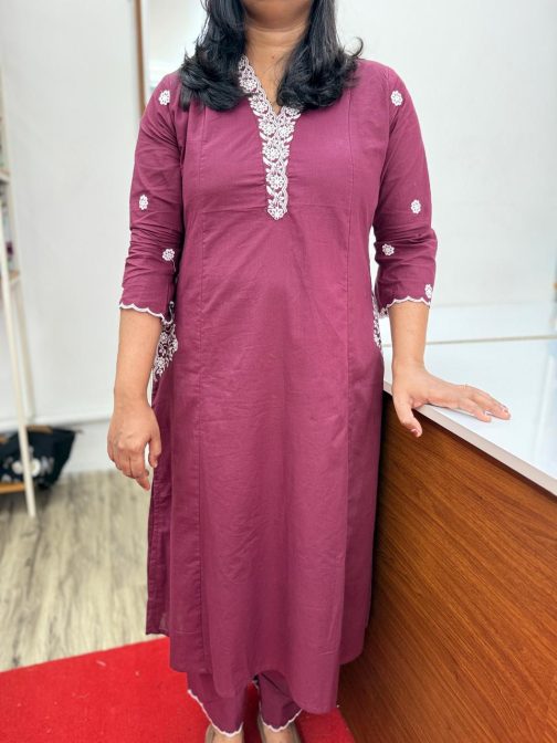 Women's Cotton slitted Co-ord set Lower side and Panel cut kurta, and palazzo pant-1743