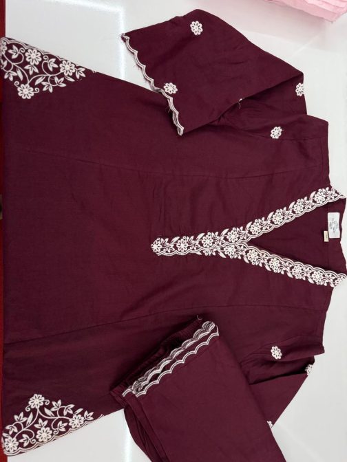 Women's Cotton slitted Co-ord set Lower side and Panel cut kurta, and palazzo pant-1743 - Image 2