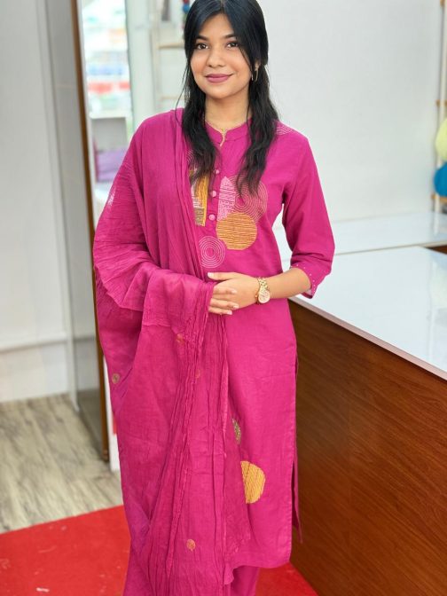 Women's Cotton Churidar Full Suit Set with embroidery work Code-1741