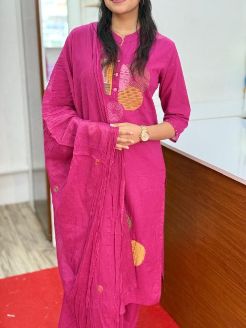 Women's Cotton Churidar Full Suit Set with embroidery work Code-1741 - Image 2